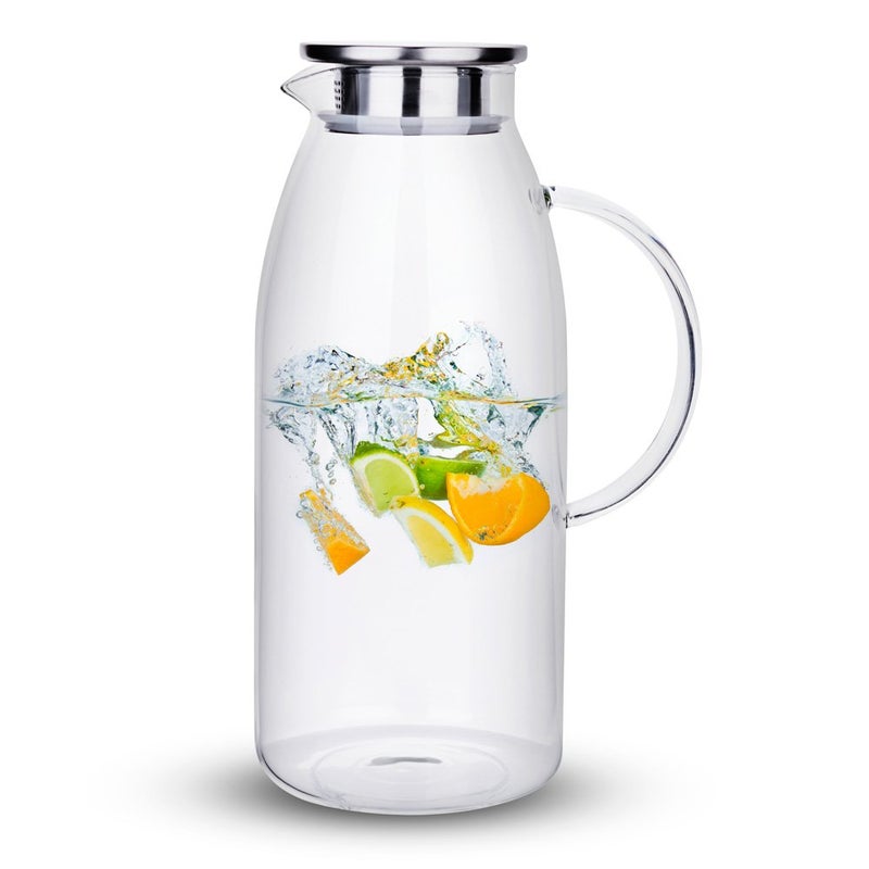 Purefold 100 Ounces Large Glass Pitcher with Lid, Hot/Cold Water Pitcher with Handle, Juice and Iced Tea Beverage Carafe - Image 1